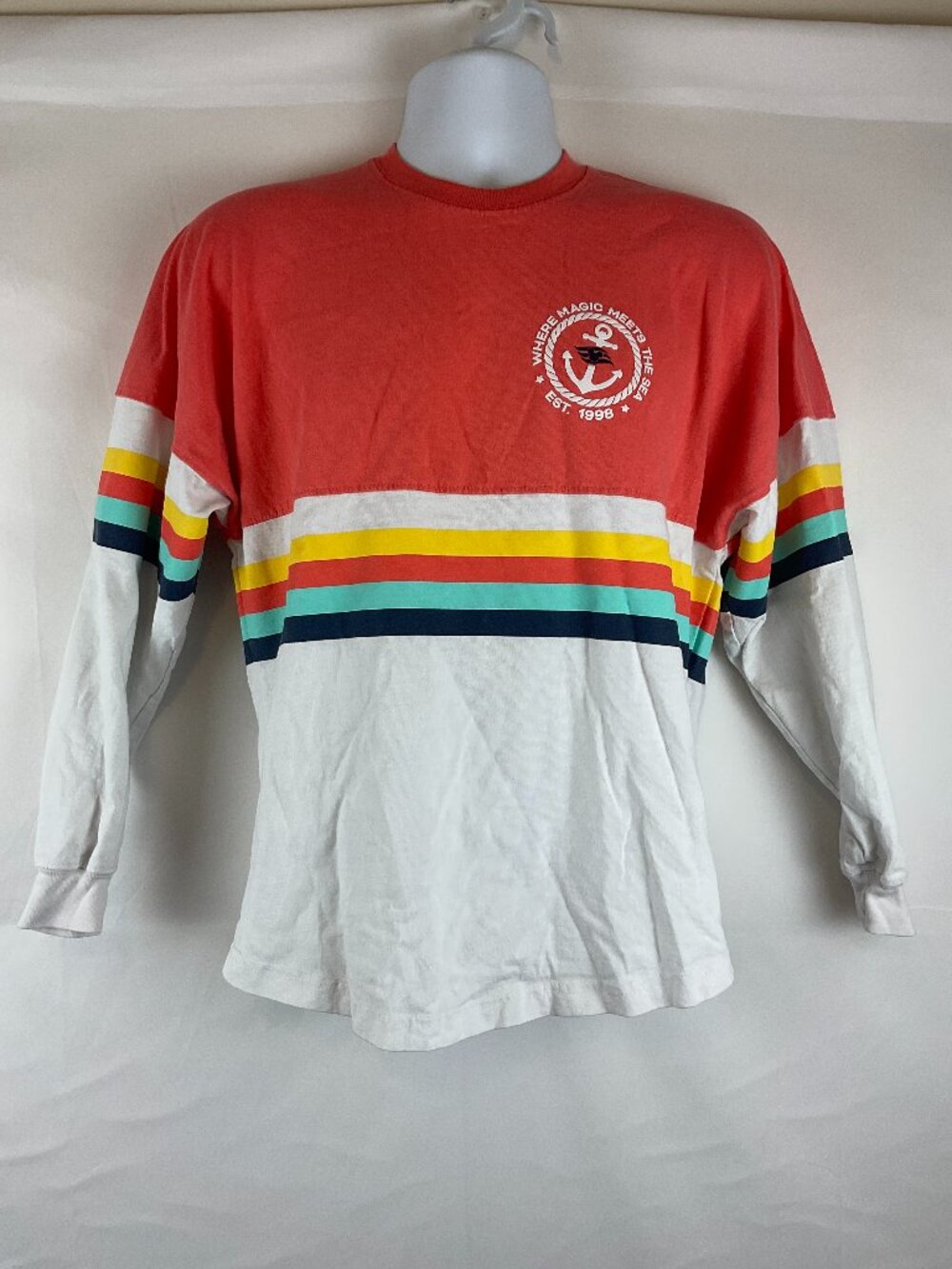 Disney Cruise Line Spirit Jersey XS Long Sleeve Salmon Pink White Yellow Mint